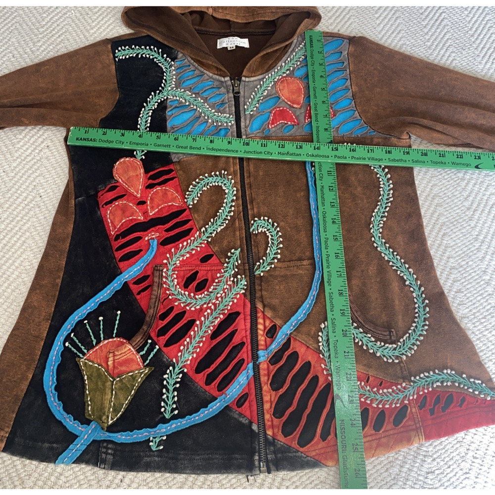 The Collection Royal Hoodie Jacket Women Medium Artsy Zip Hippy Boho 90'S Vibe - Picture 8 of 10